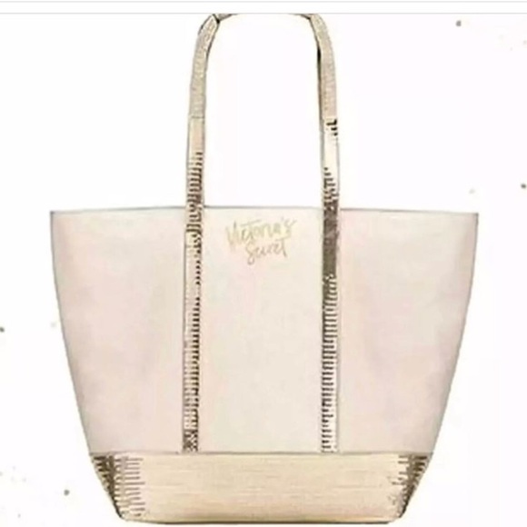 victoria-s-secret-bags-vs-tote-bag-white-gold-sparkle-sequin-bling